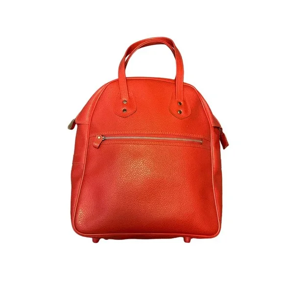 Vintage Womens Travel Bag Coral Outer Pocket Dual Handle Vinyl-Taiwan - Picture 2 of 11